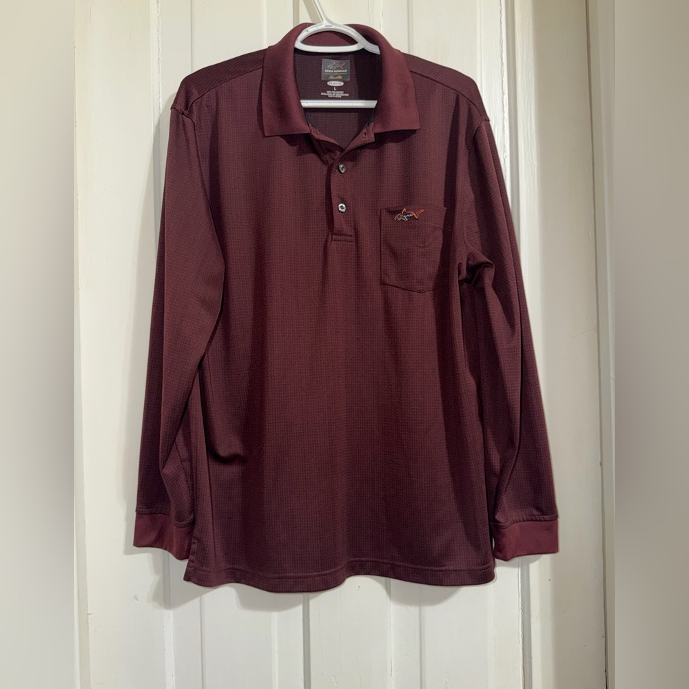 Greg Norman for Tasso Elba play Maroon Long Sleeve Polo Shirt size large